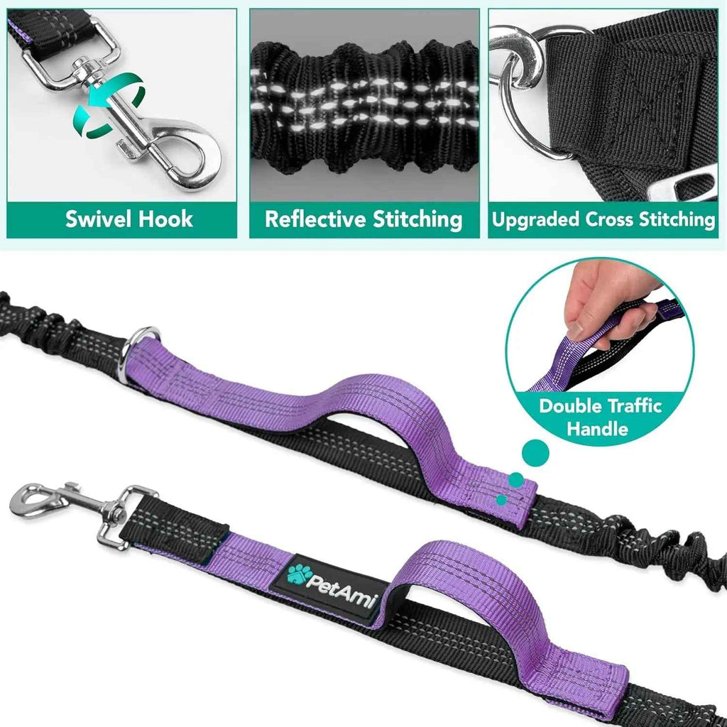 Hands Free Dog Leash Dual Bungee Waist Belt for 2 Dogs
