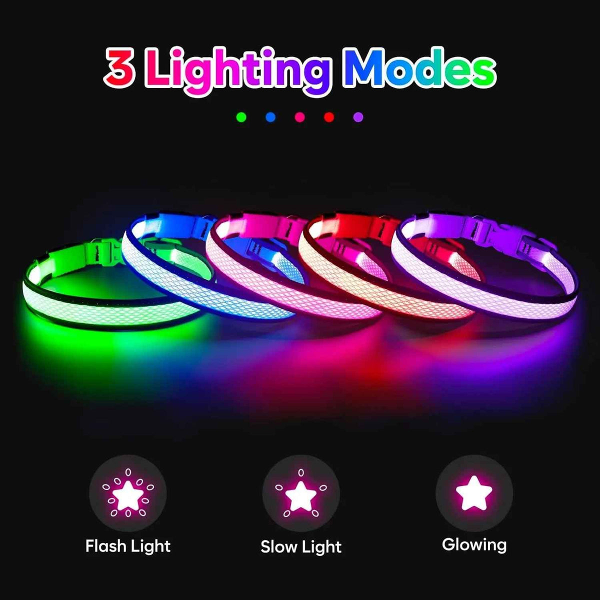 LED Dog Collar USB Rechargeable Light-Up Safety