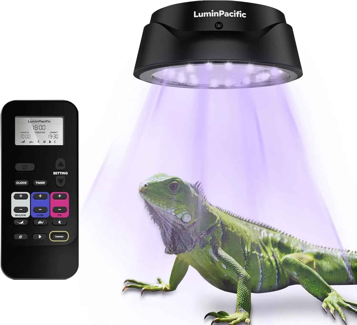 LED Reptile Light with Remote, UVA UVB Timer, Zones 1–4