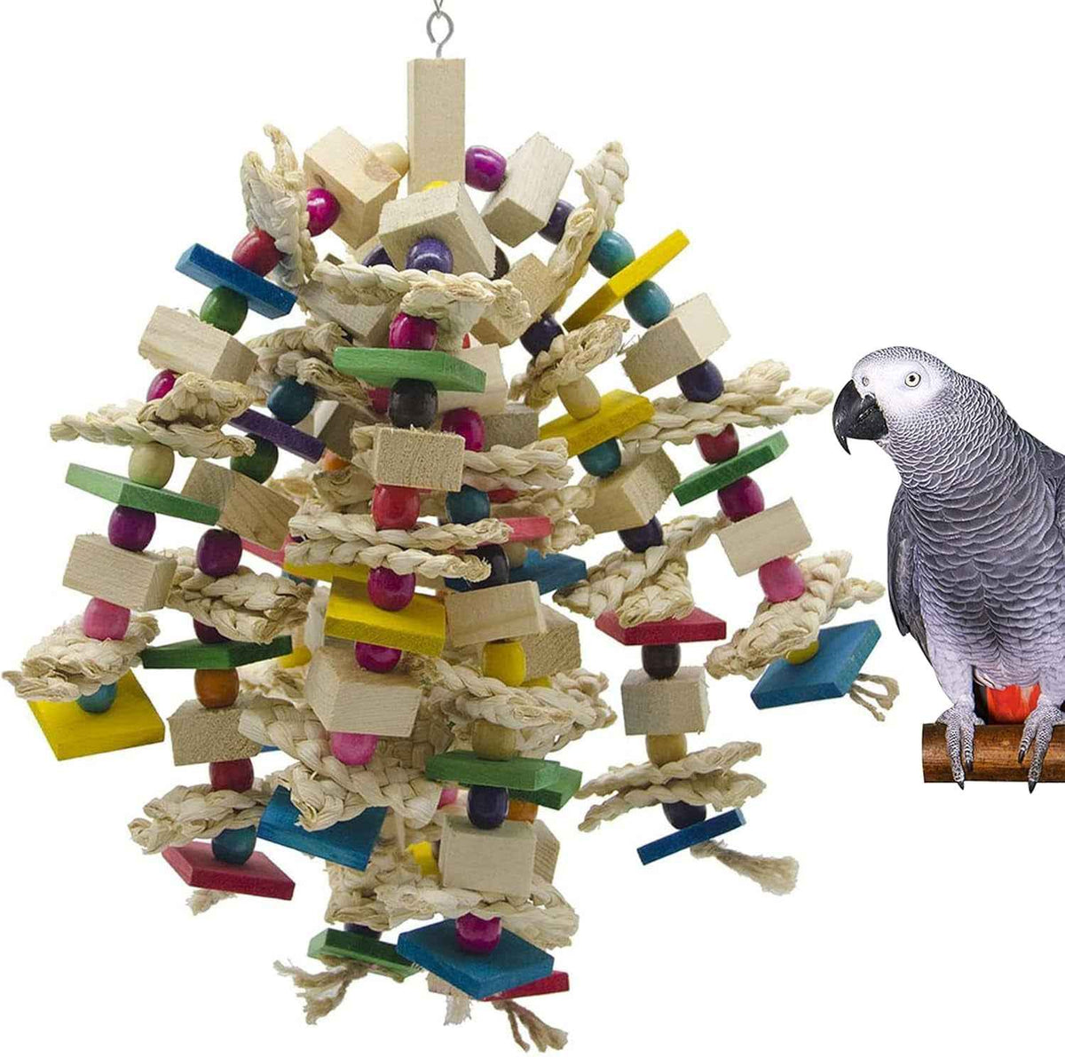 Large Parrot Wooden Chew Toy for Macaw & African Grey