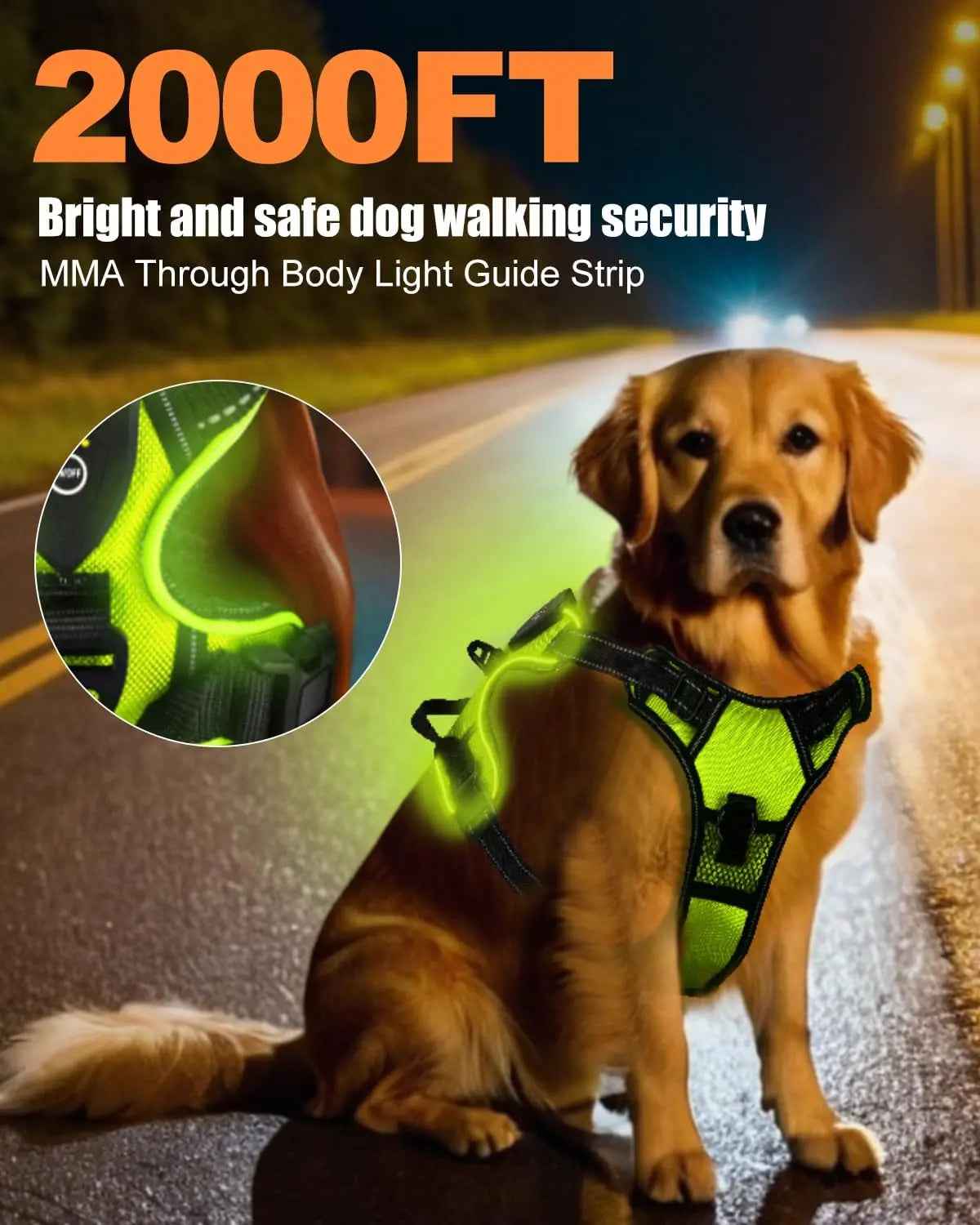 Rechargeable LED No-Pull Dog Harness Vest for Night Safety