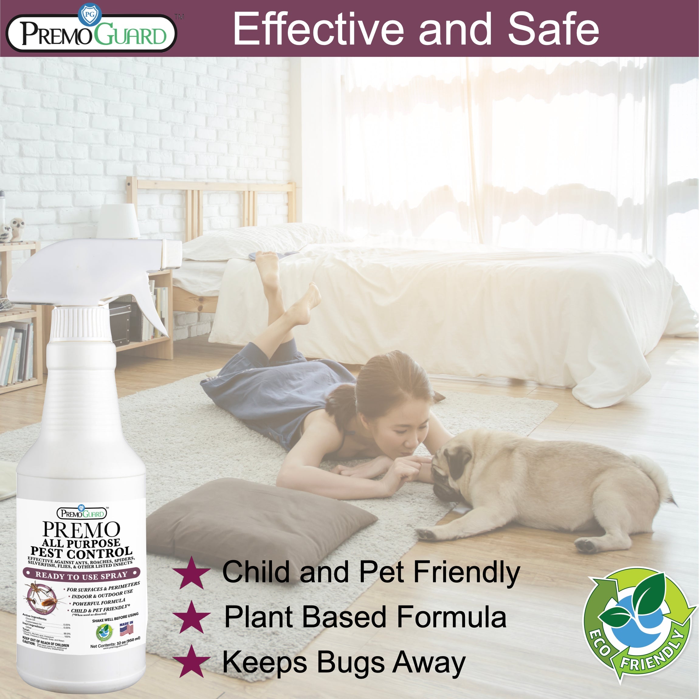 All Purpose Pest Control Spray - 32 oz | Plant Based Natural Non-Toxic | Premo Guard (C)