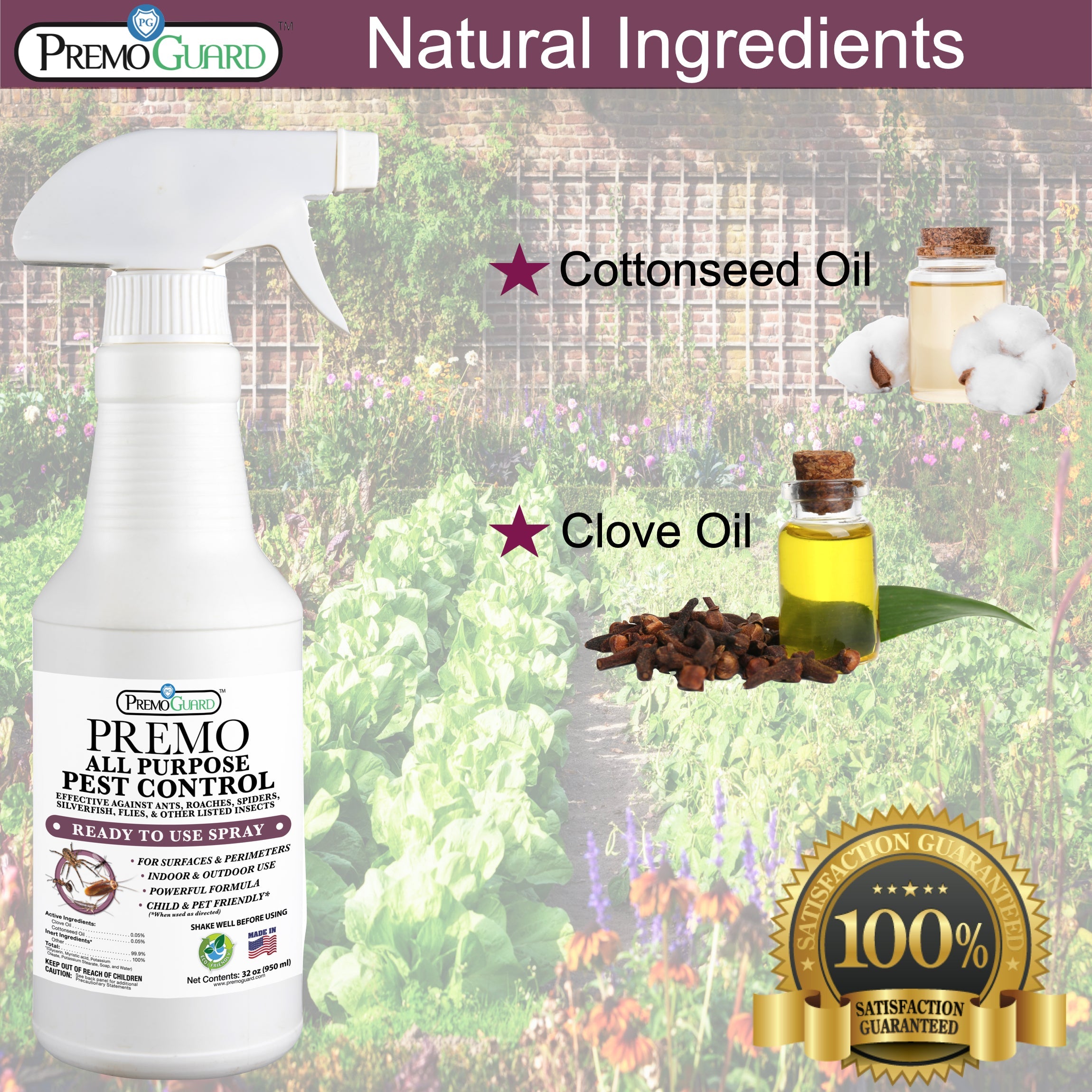 All Purpose Pest Control Spray - 32 oz | Plant Based Natural Non-Toxic | Premo Guard (C)
