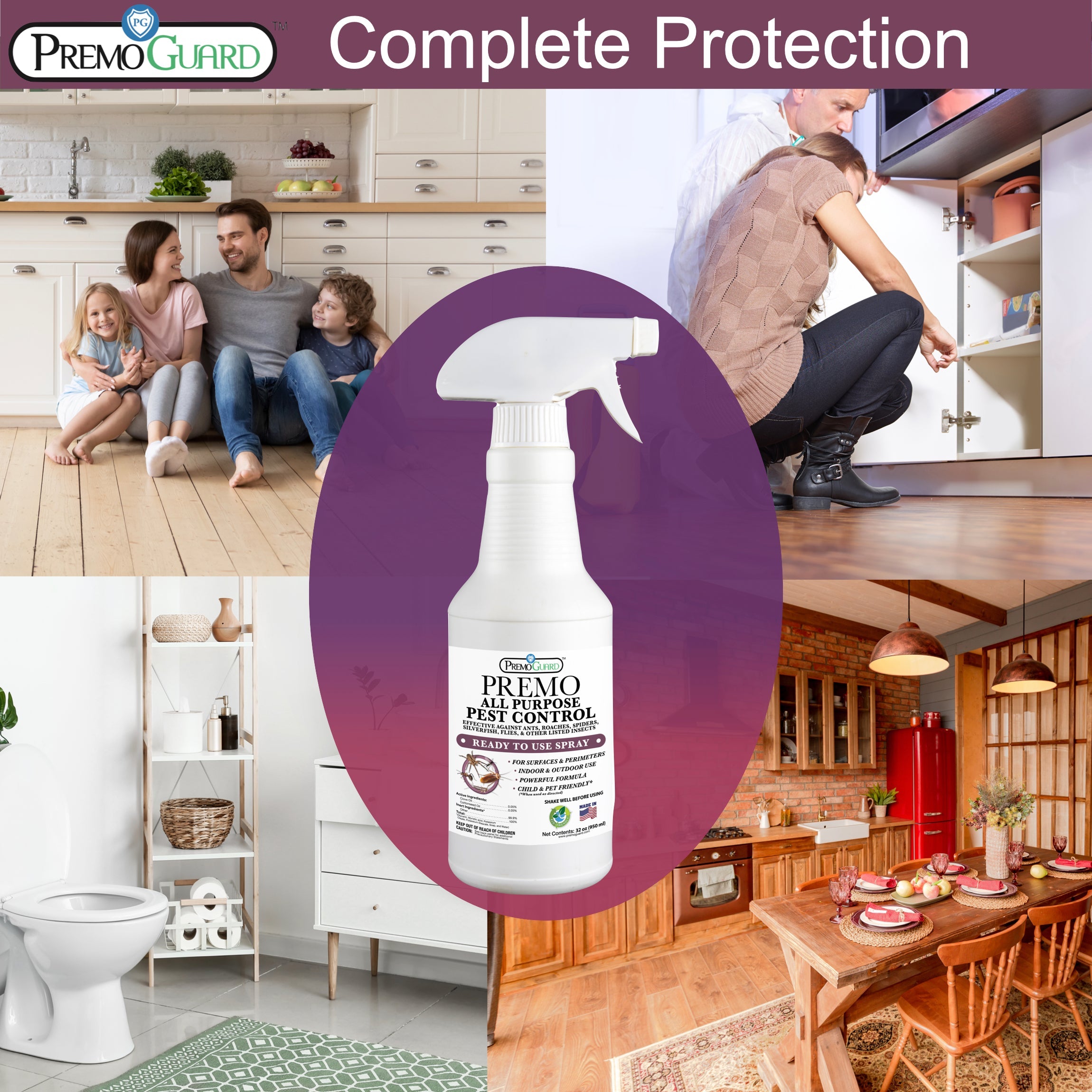 All Purpose Pest Control Spray - 32 oz | Plant Based Natural Non-Toxic | Premo Guard (C)