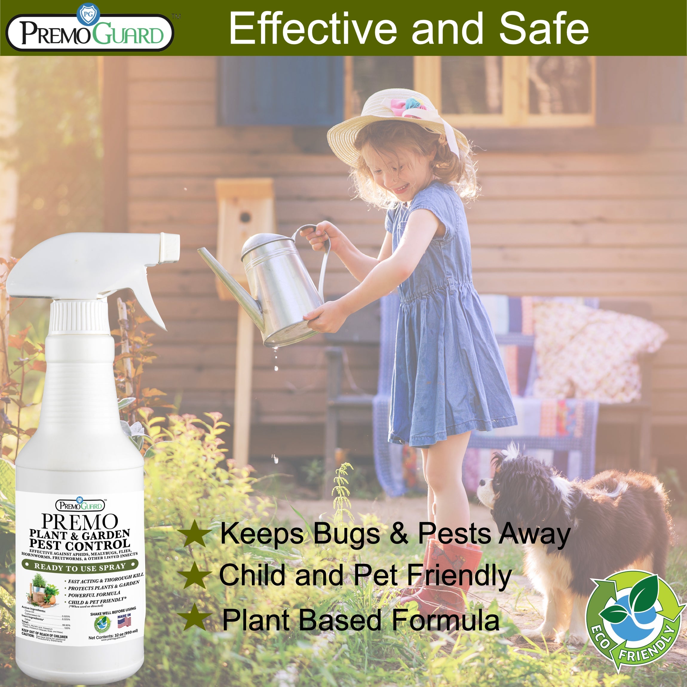 Plant and Garden Pest Control Spray - 32 oz | Plant Based Natural Non-Toxic | Premo Guard (C)