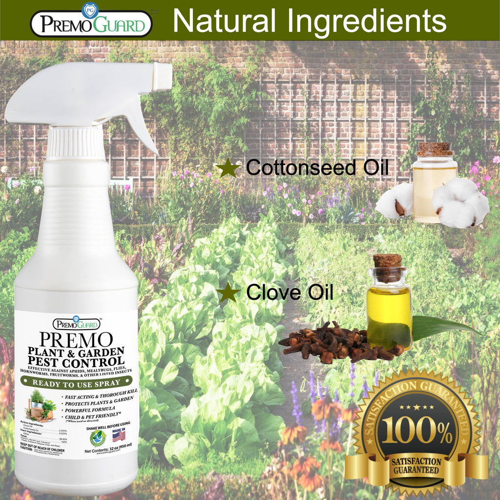 Plant and Garden Pest Control Spray - 32 oz | Plant Based Natural Non-Toxic | Premo Guard (C)