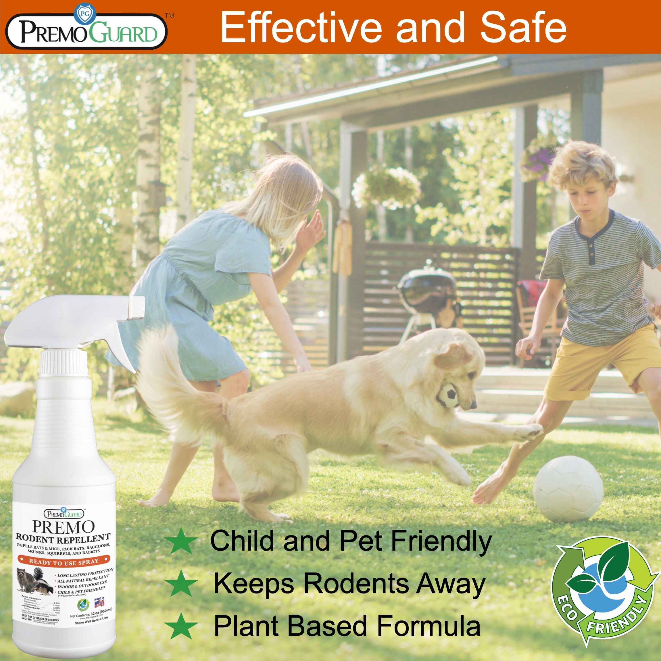 Rodent Repellent Spray - 32 oz | Plant Based Natural Non-Toxic | Premo Guard (C)