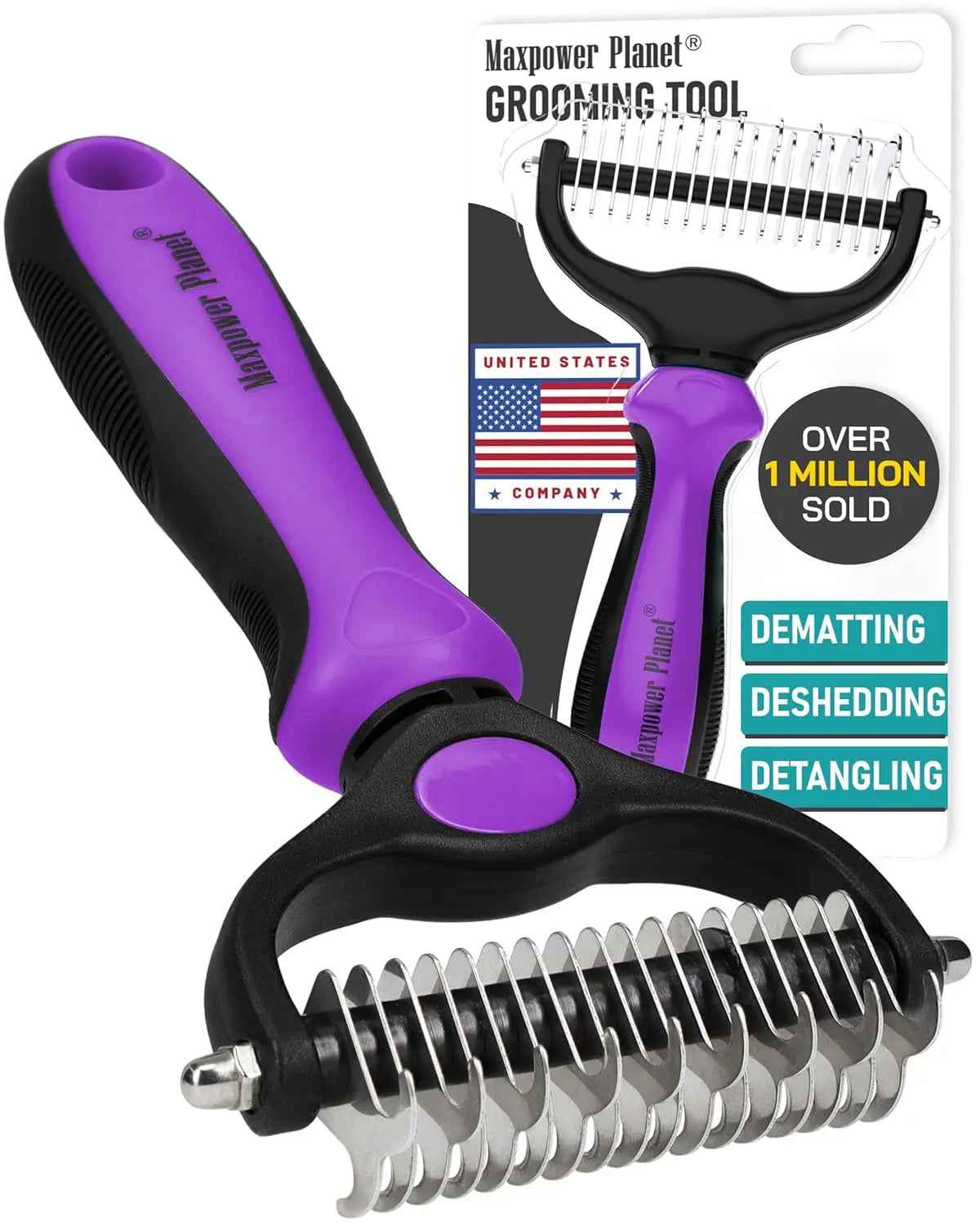 Maxpower Dual-Sided Pet Grooming Rake for Dogs & Cats