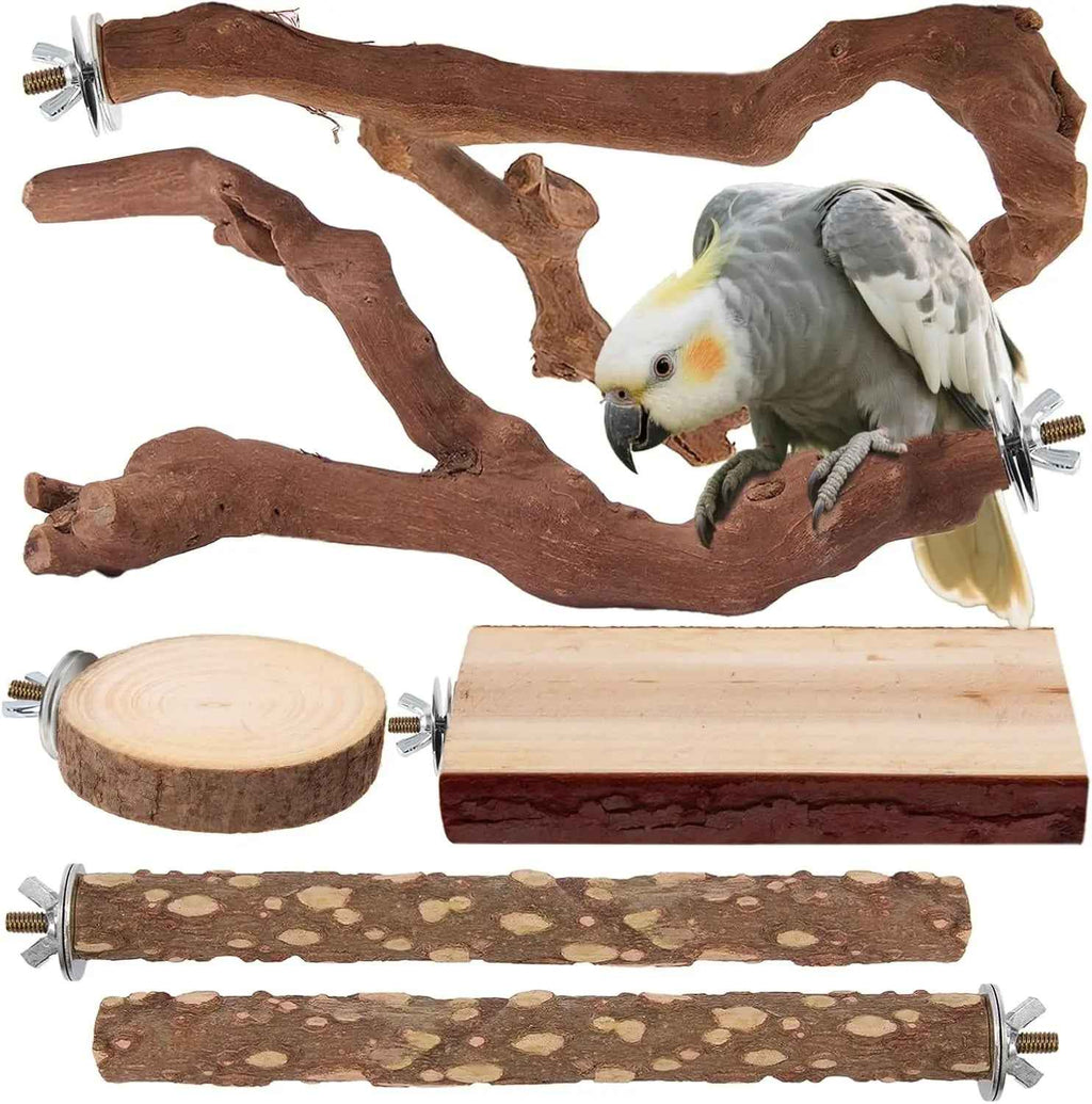 Natural Bird Perch Set – 6 Grapewood & Peppercorn Branches