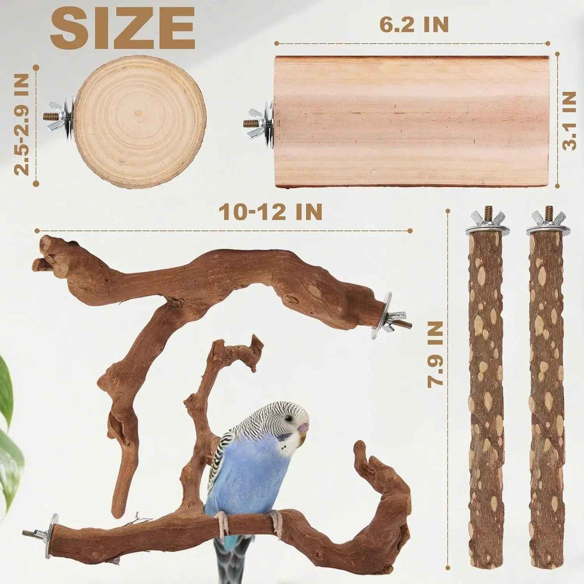 Natural Bird Perch Set – 6 Grapewood & Peppercorn Branches