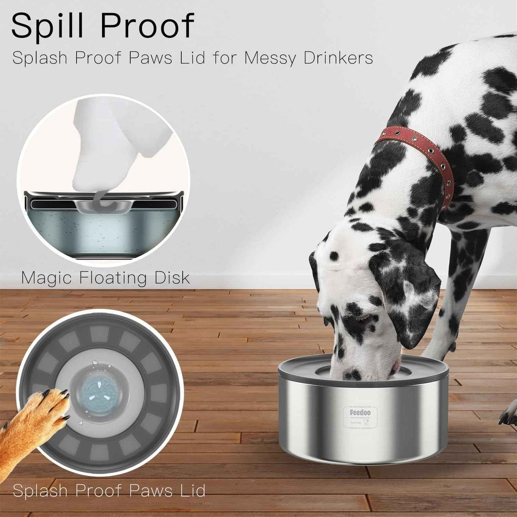 No Spill Dog Water Bowl 1 Gallon Stainless Steel Slow Feeder