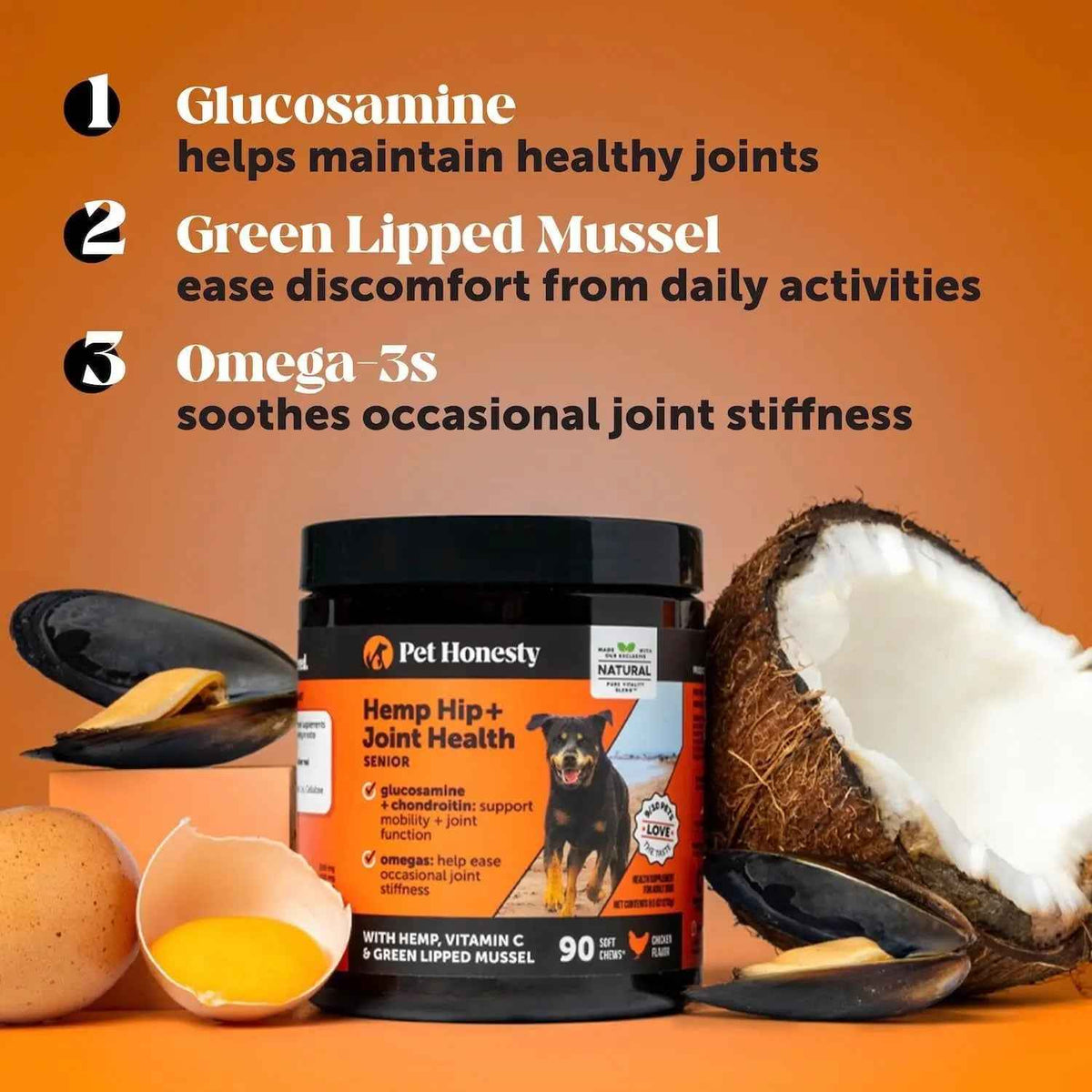 Pet Honesty Senior Hemp Hip & Joint Chews for Dogs, 90 Ct