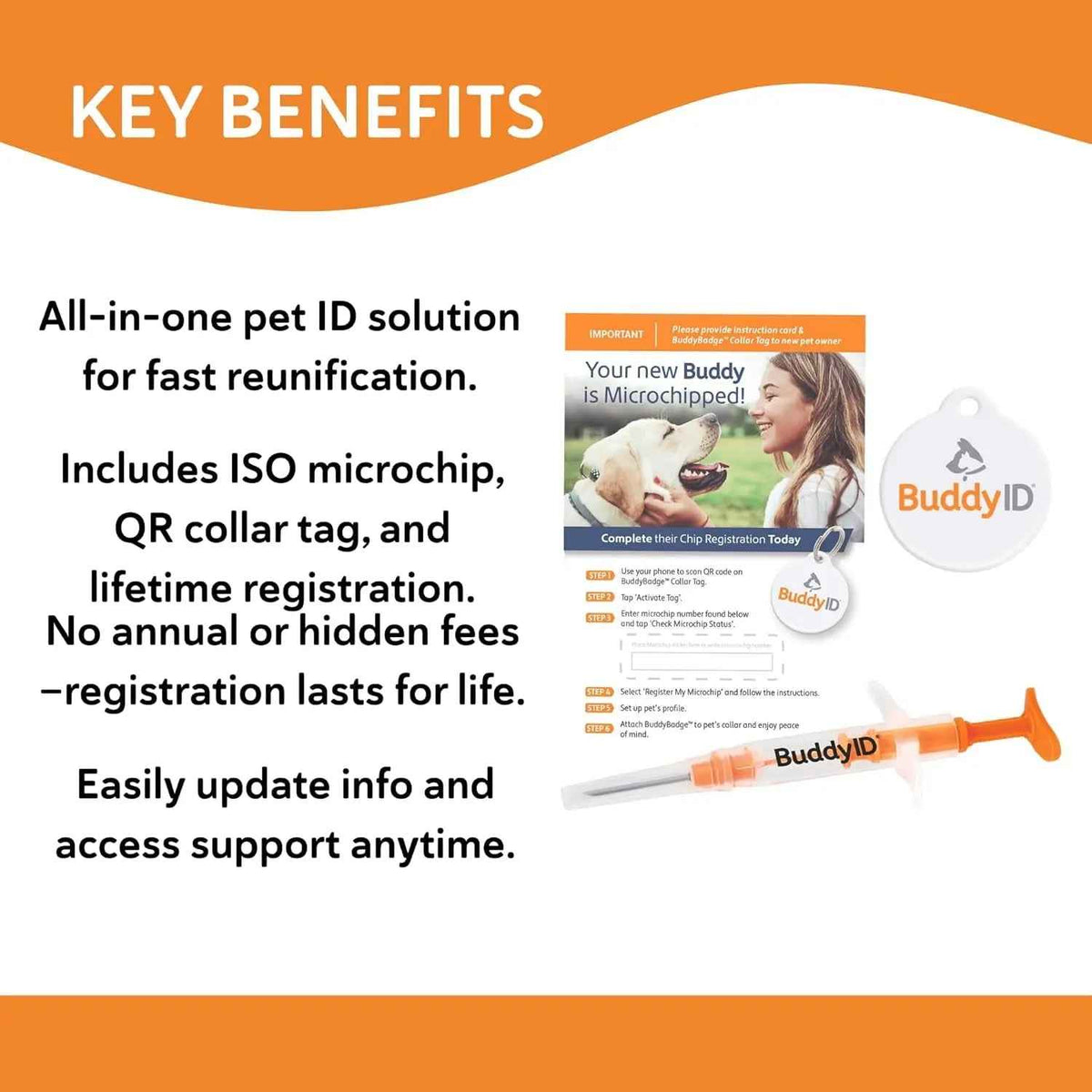 Pet Microchip + QR Collar Tag with Lifetime Registration
