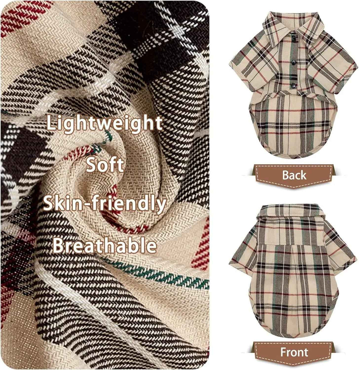 Plaid Dog Polo Shirt for Small & Medium Dogs and Cats