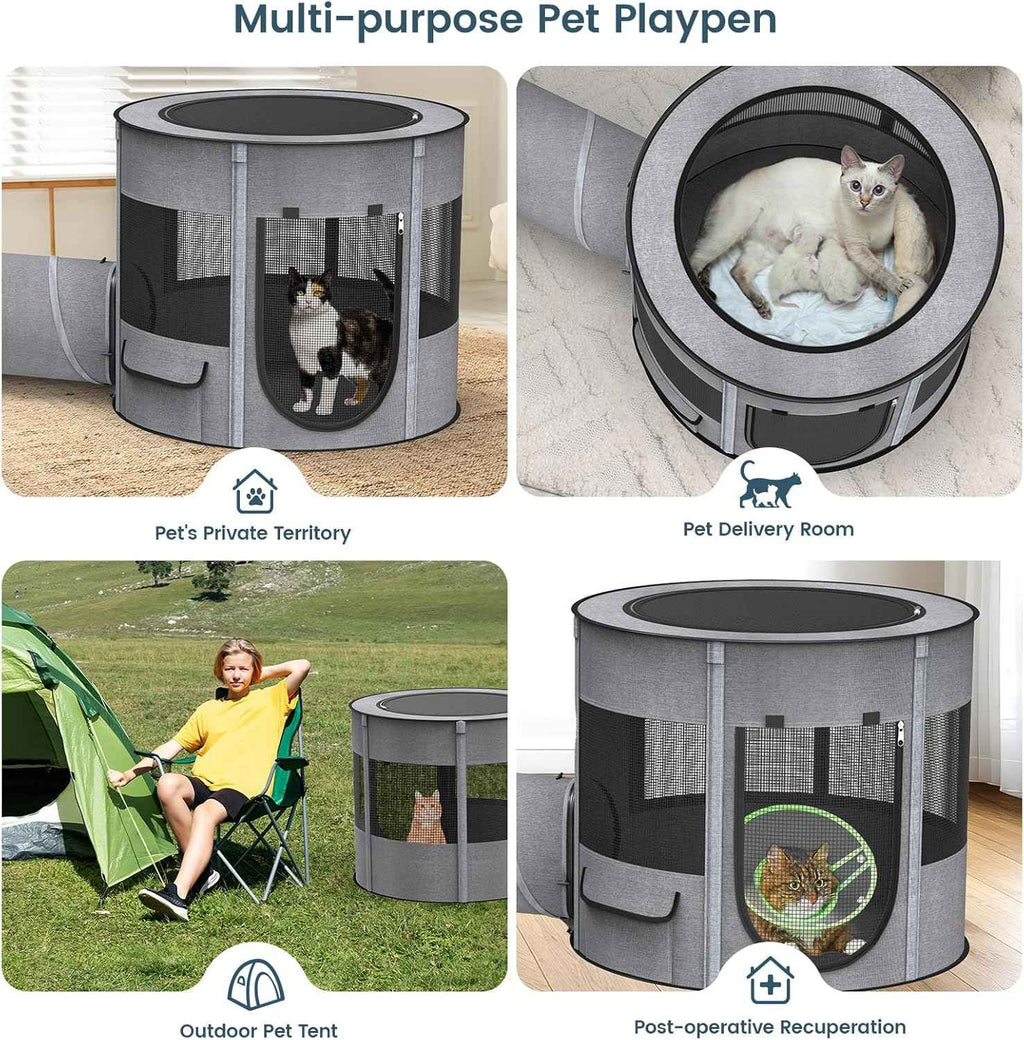 Portable Pet Playpen with Tunnel, Foldable 3-in-1