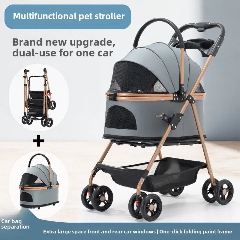 3 in 1 Folding Pet Stroller Detachable Carrier Easy Lock Canopy 30lbs for Medium Dogs Small Dogs Cats