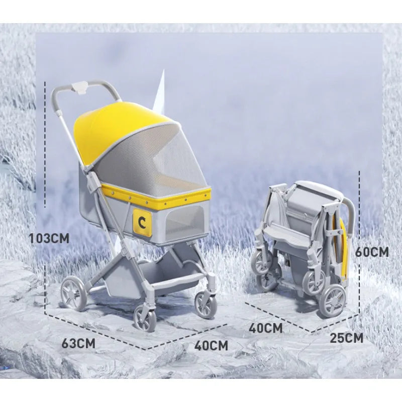 Foldable Pet Stroller Cover Dog Strolling Cart for Small/Medium Dogs and Cats Breathable and Visible Mesh for All-Season