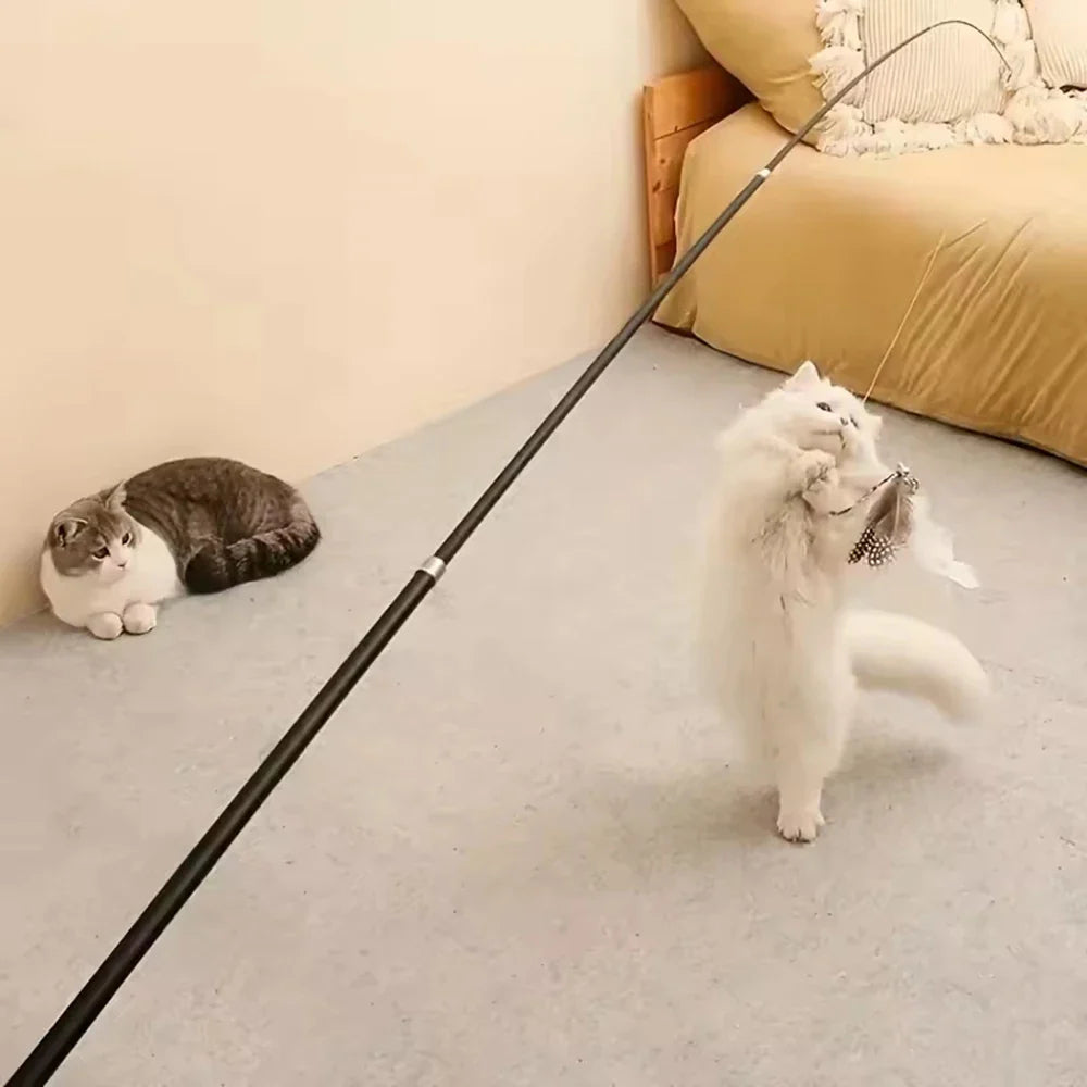 Interactive Long Extendable Pole Cat Toy with Artificial Feathers Pet Supplies for Cats Pet Toy