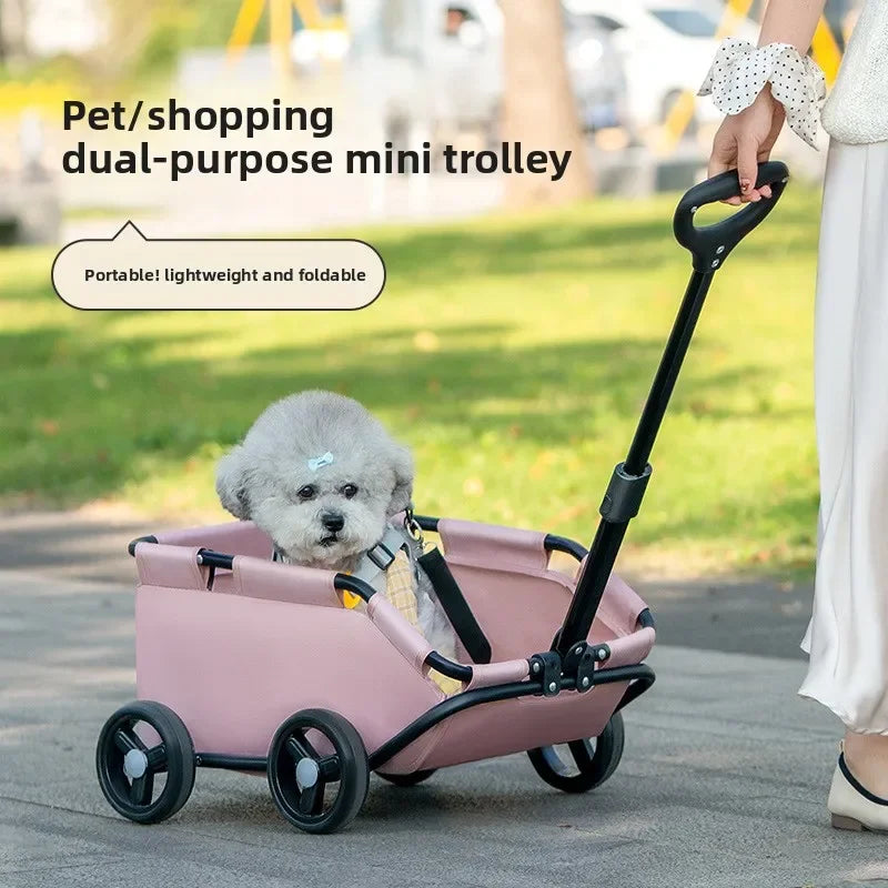 4-Wheel Dog Stroller with Sunshade Cover Pet Carrier for Outdoor Travel Shopping Walking Suitable for Small Dogs and Cats