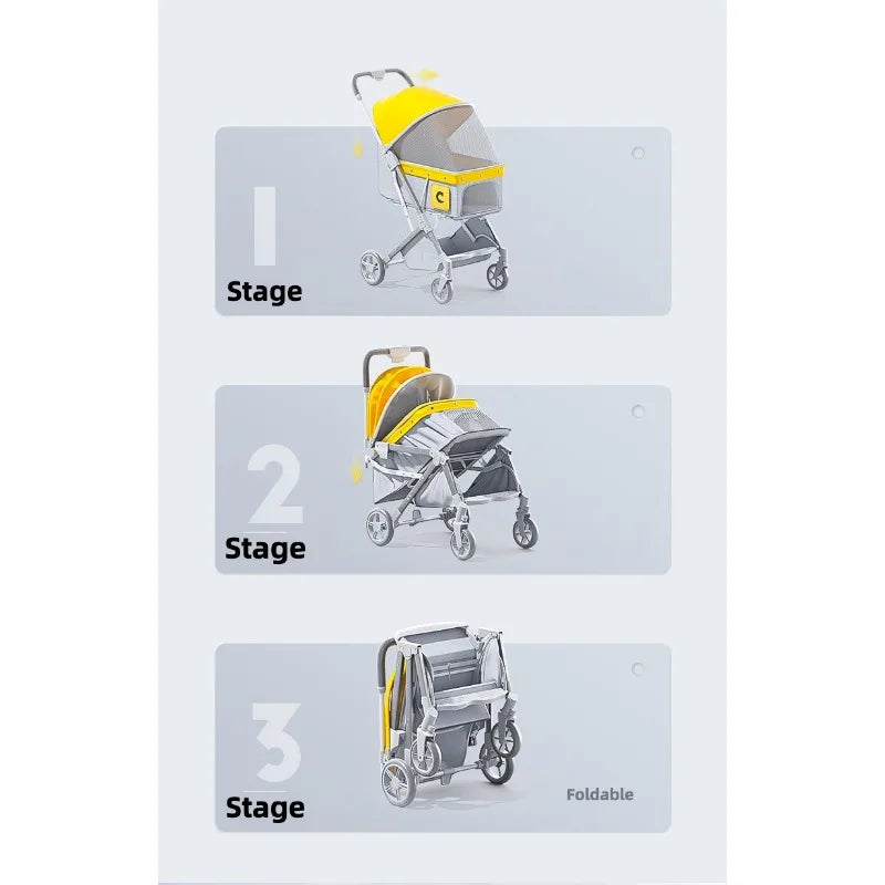 Foldable Pet Stroller Cover Dog Strolling Cart for Small/Medium Dogs and Cats Breathable and Visible Mesh for All-Season