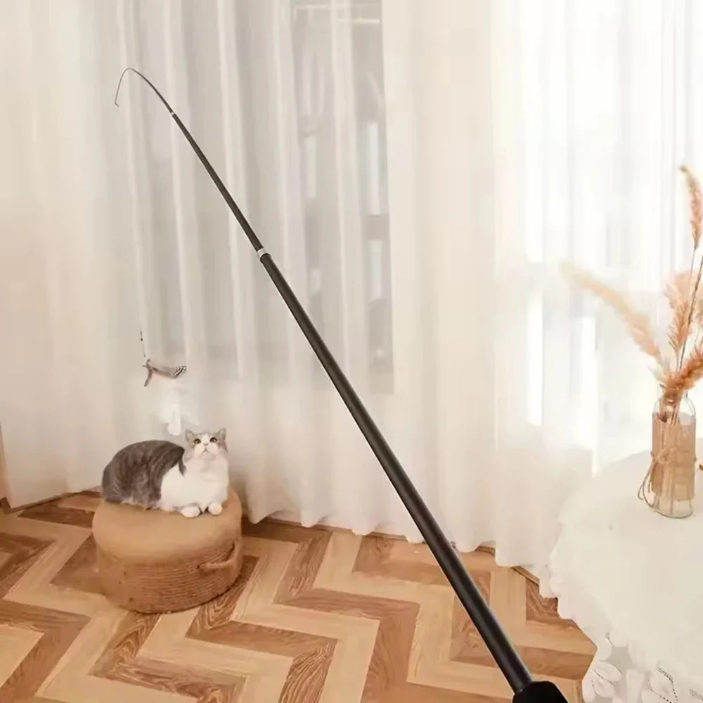 Interactive Long Extendable Pole Cat Toy with Artificial Feathers Pet Supplies for Cats Pet Toy