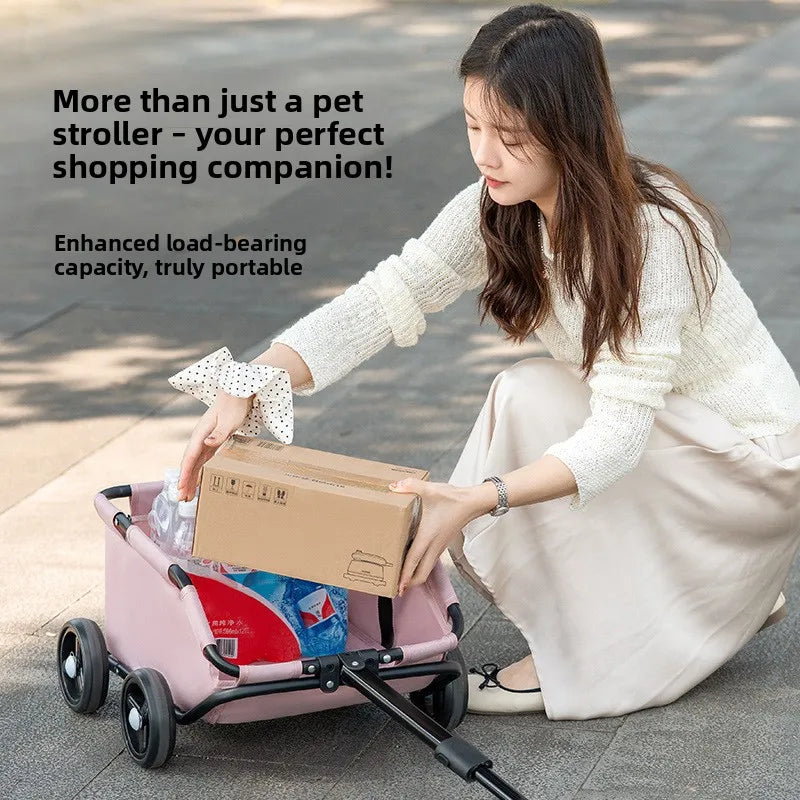 4-Wheel Dog Stroller with Sunshade Cover Pet Carrier for Outdoor Travel Shopping Walking Suitable for Small Dogs and Cats