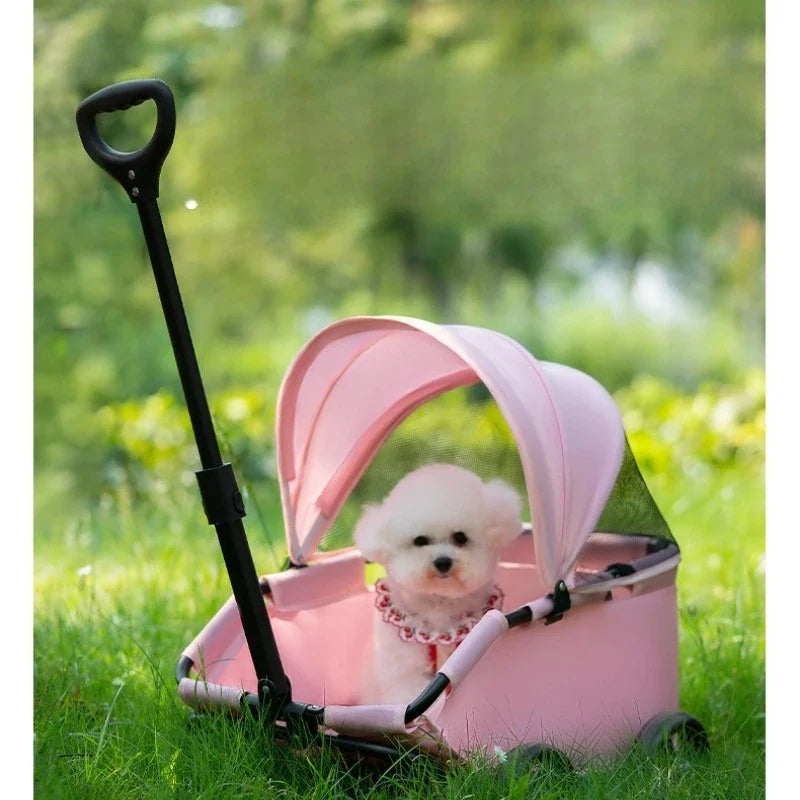 4-Wheel Dog Stroller with Sunshade Cover Pet Carrier for Outdoor Travel Shopping Walking Suitable for Small Dogs and Cats