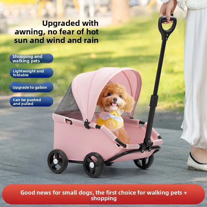 4-Wheel Dog Stroller with Sunshade Cover Pet Carrier for Outdoor Travel Shopping Walking Suitable for Small Dogs and Cats