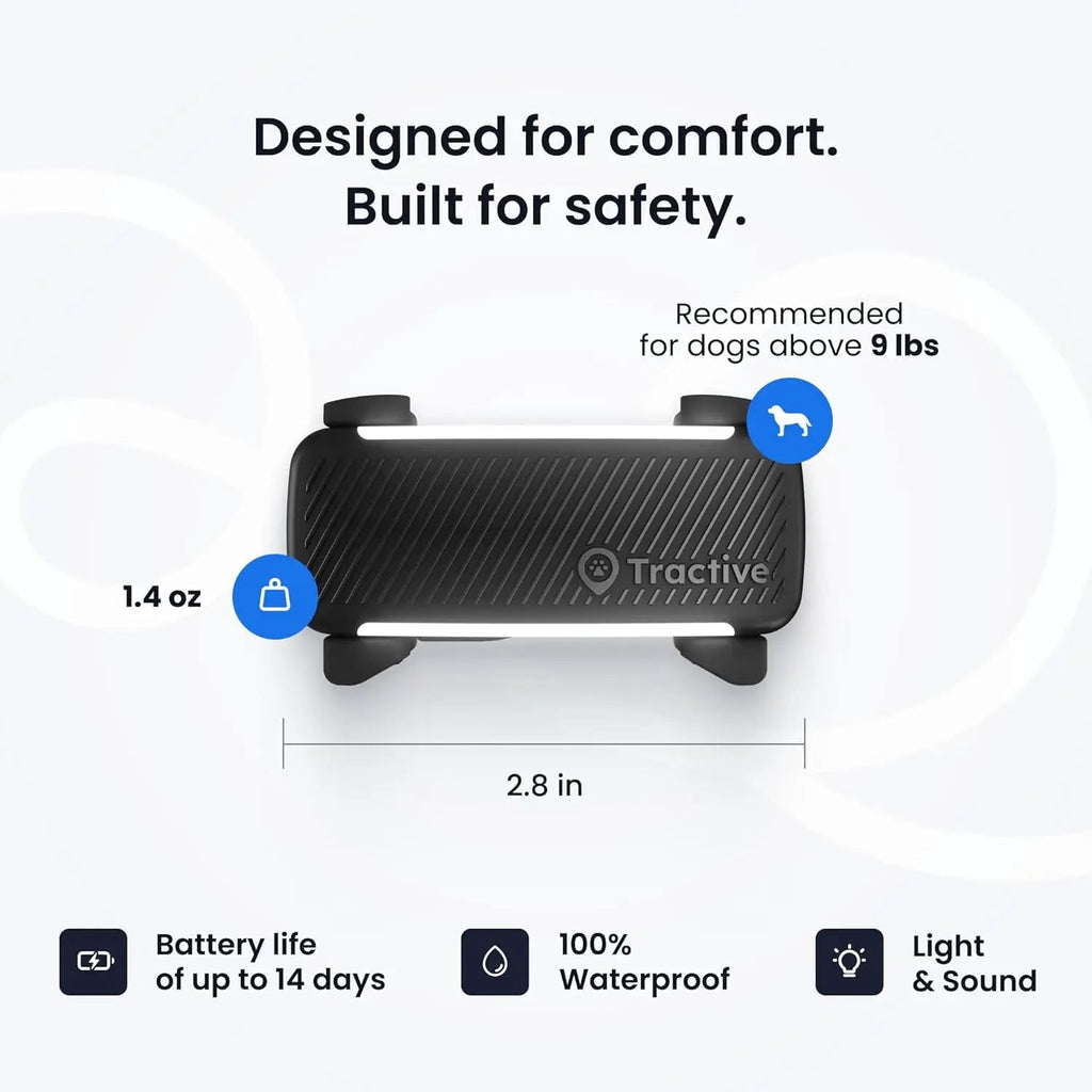 Smart Dog GPS Tracker with Virtual Fence, Vital Signs & Bark Monitoring, Waterproof Collar Attachment