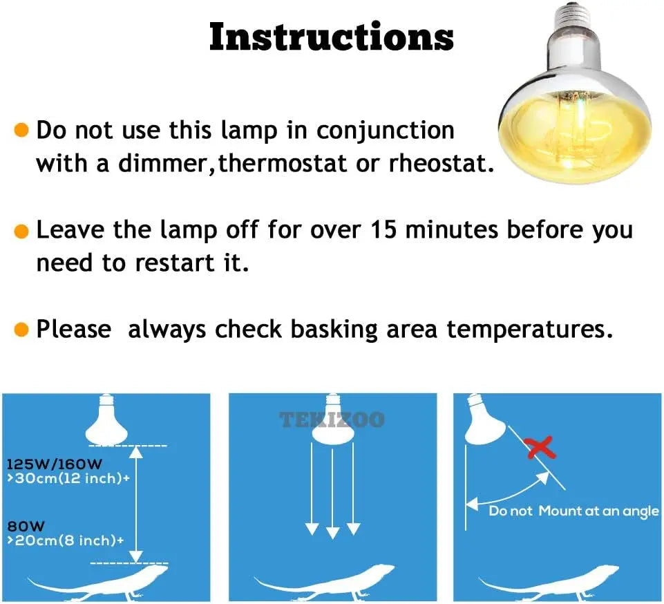 UVA UVB Reptile High Intensity Basking Heat Lamp Bulb 80W 125W 160W