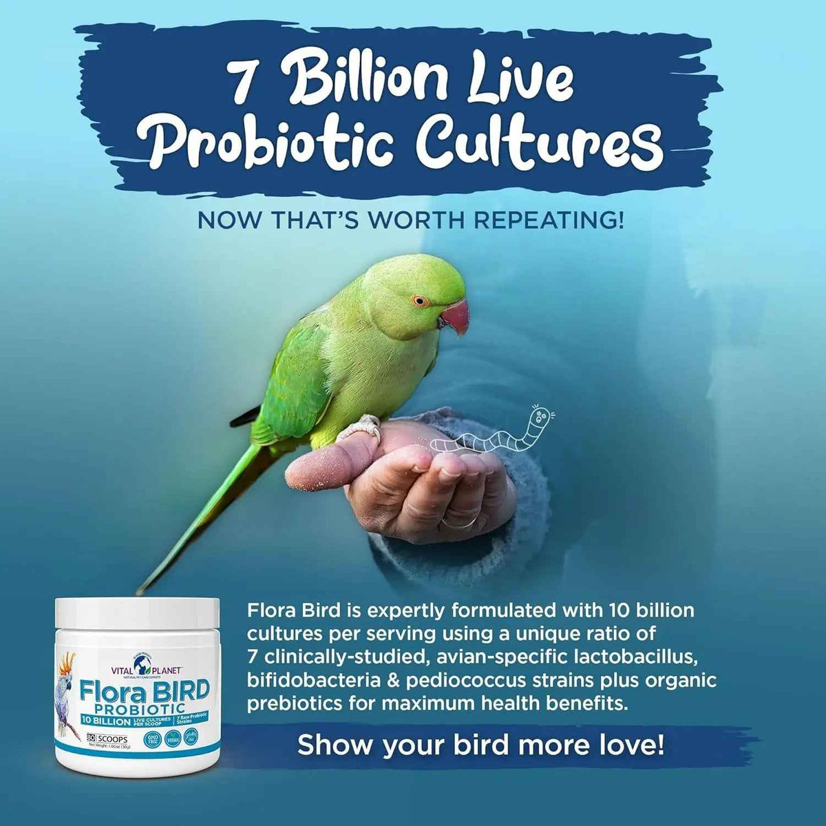 Vital Planet Bird Probiotic Powder 10 Billion CFU, 7 Strains