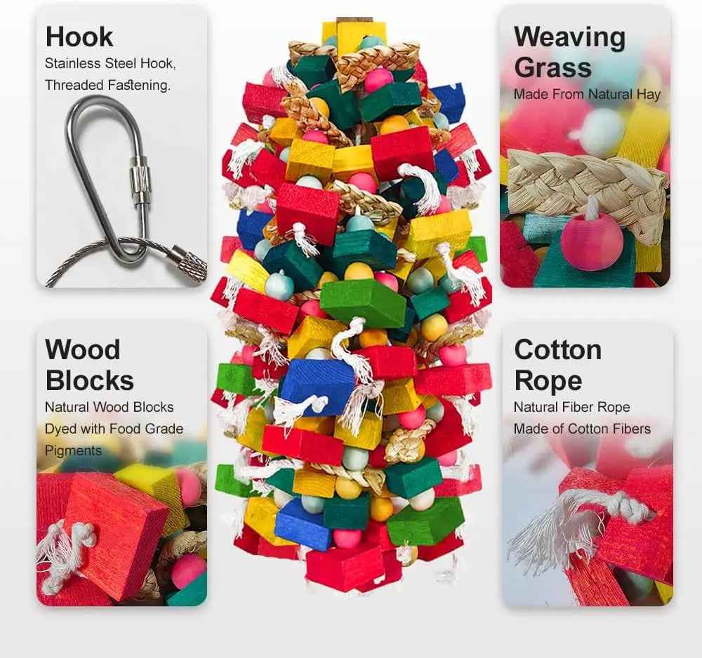 XL Natural Wood & Cotton Parrot Chew Toy
