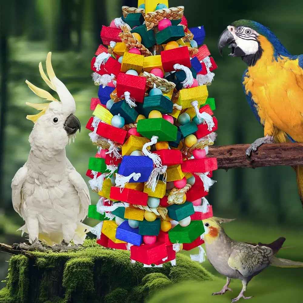 XL Natural Wood & Cotton Parrot Chew Toy