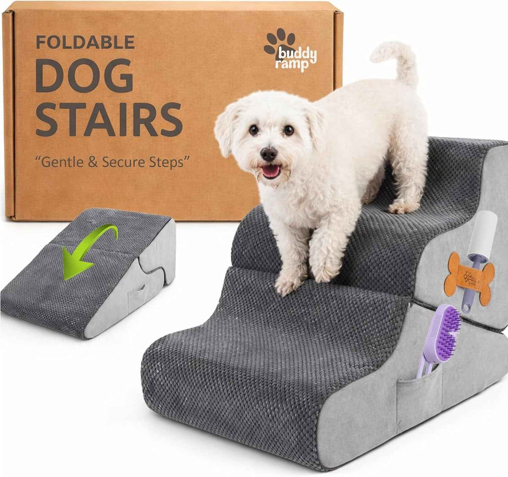 2 in 1 Dog Ramp for Bed Foldable Foam Non Slip Pet Steps