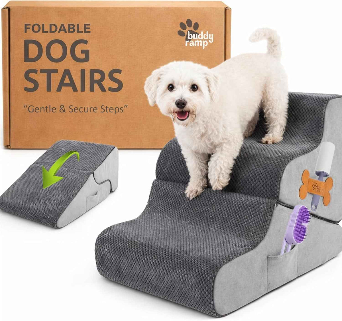 2 in 1 Dog Ramp for Bed Foldable Foam Non Slip Pet Steps