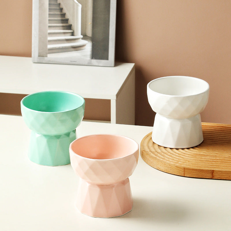 Ceramic High Foot Cervical Protection Pet Bowl
