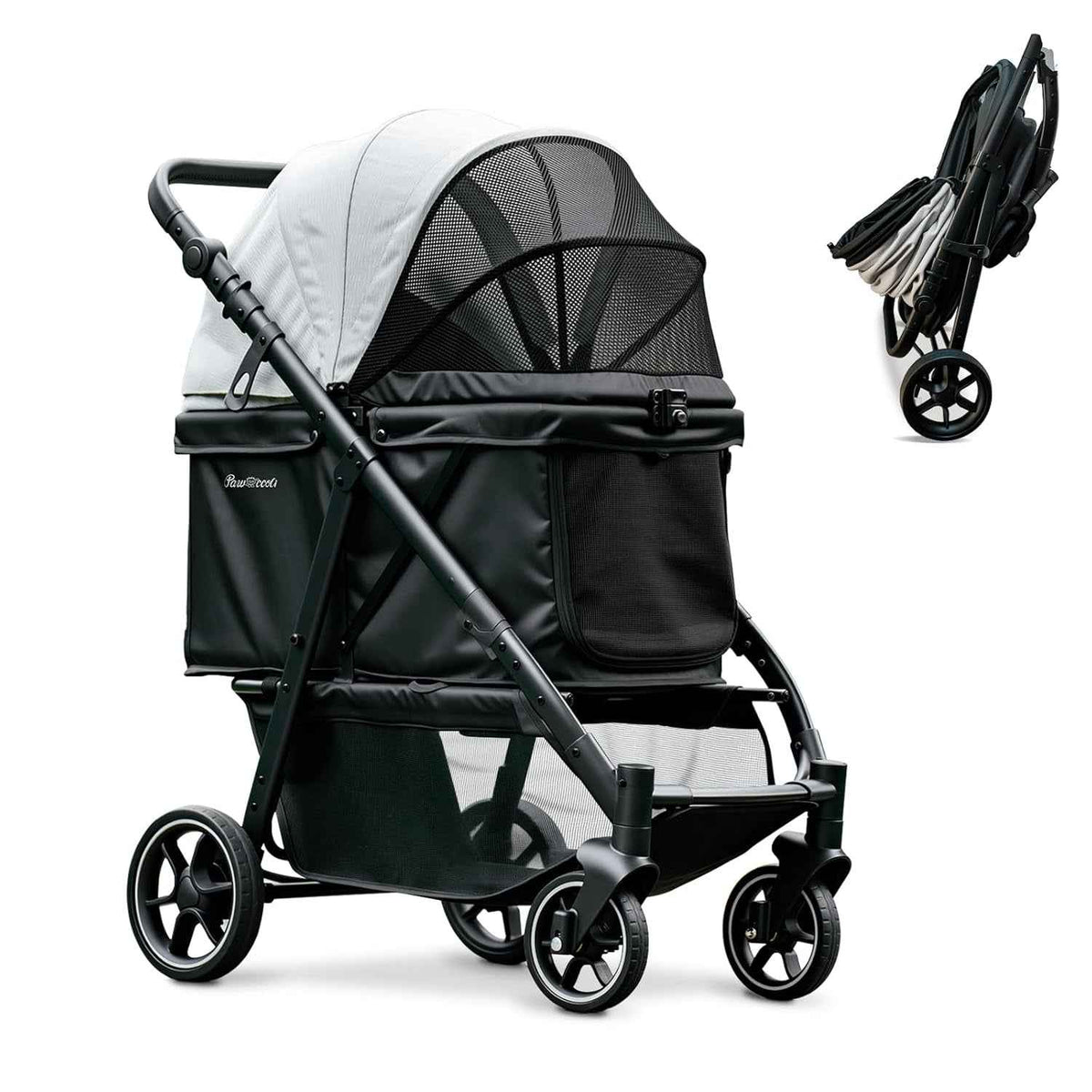 4-Wheel Foldable Pet Stroller – Removable Carrier, 33lb
