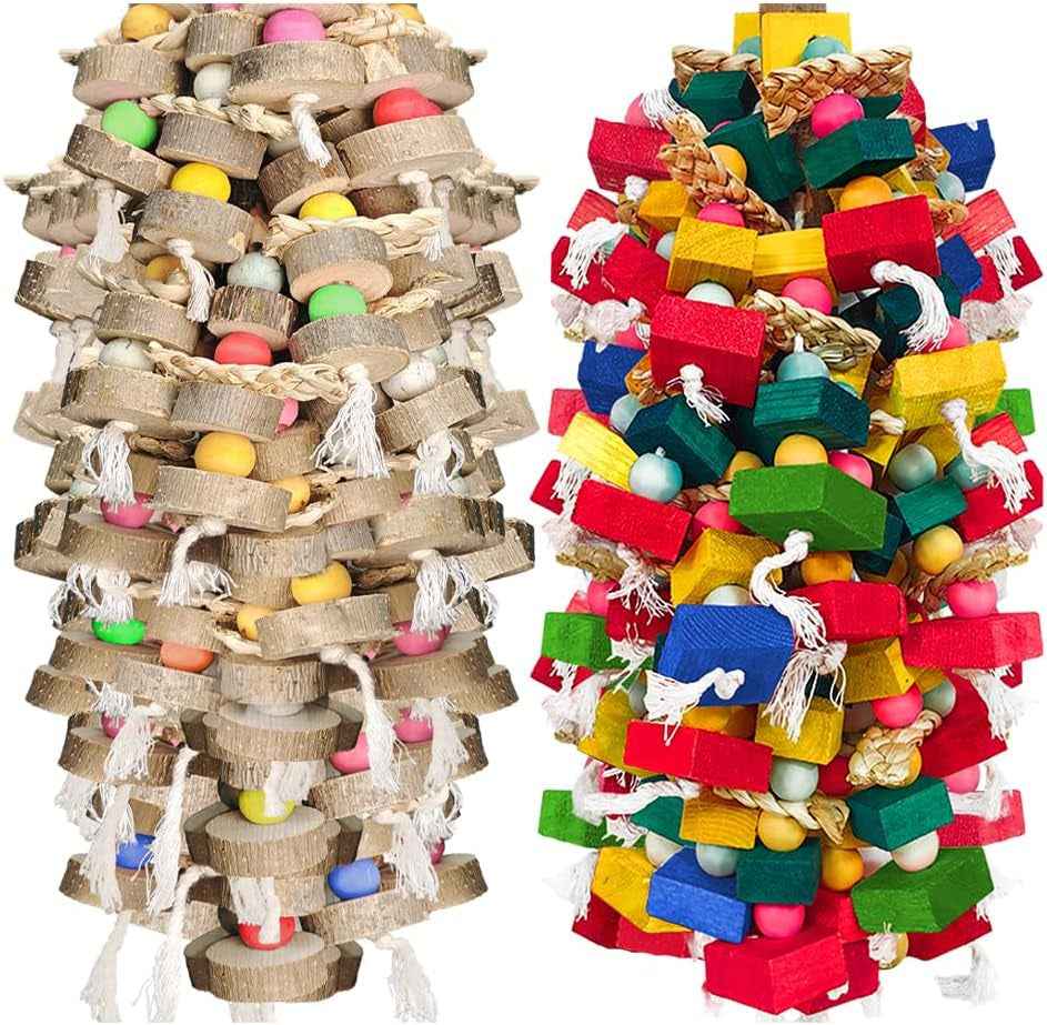 Large Parrot Chew Toy Bundle – Wood & Cotton, 2-Pack