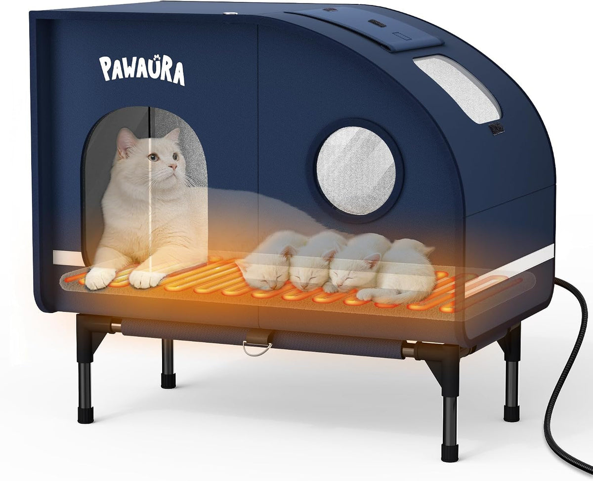 Weatherproof Heated Cat House – Insulated, Dark Blue, L