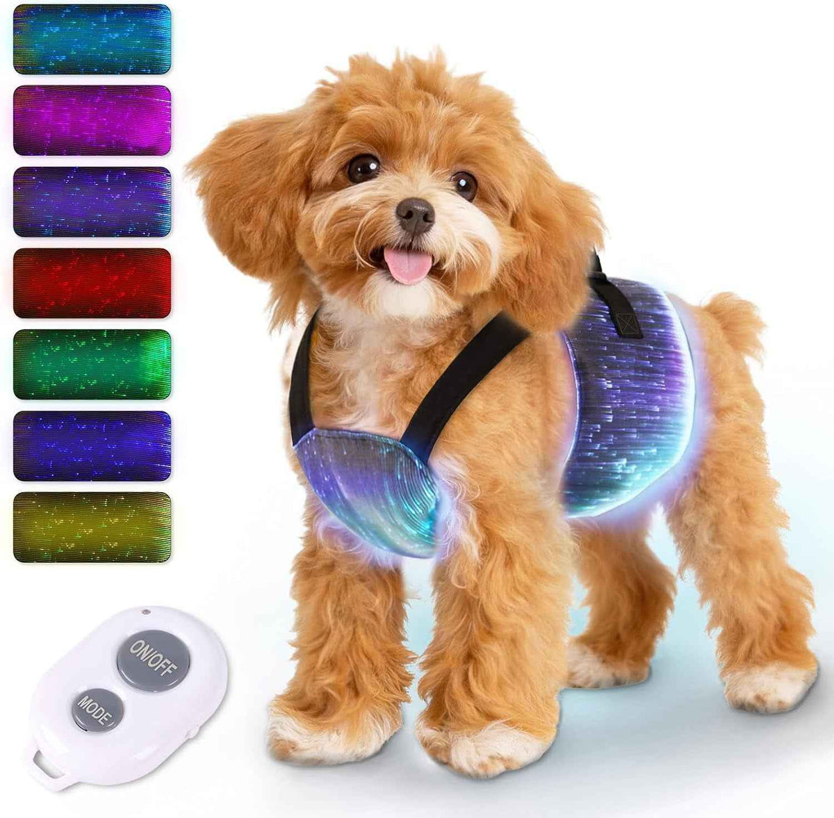 LED Fiber-Optic Dog Harness – Remote Control, Small
