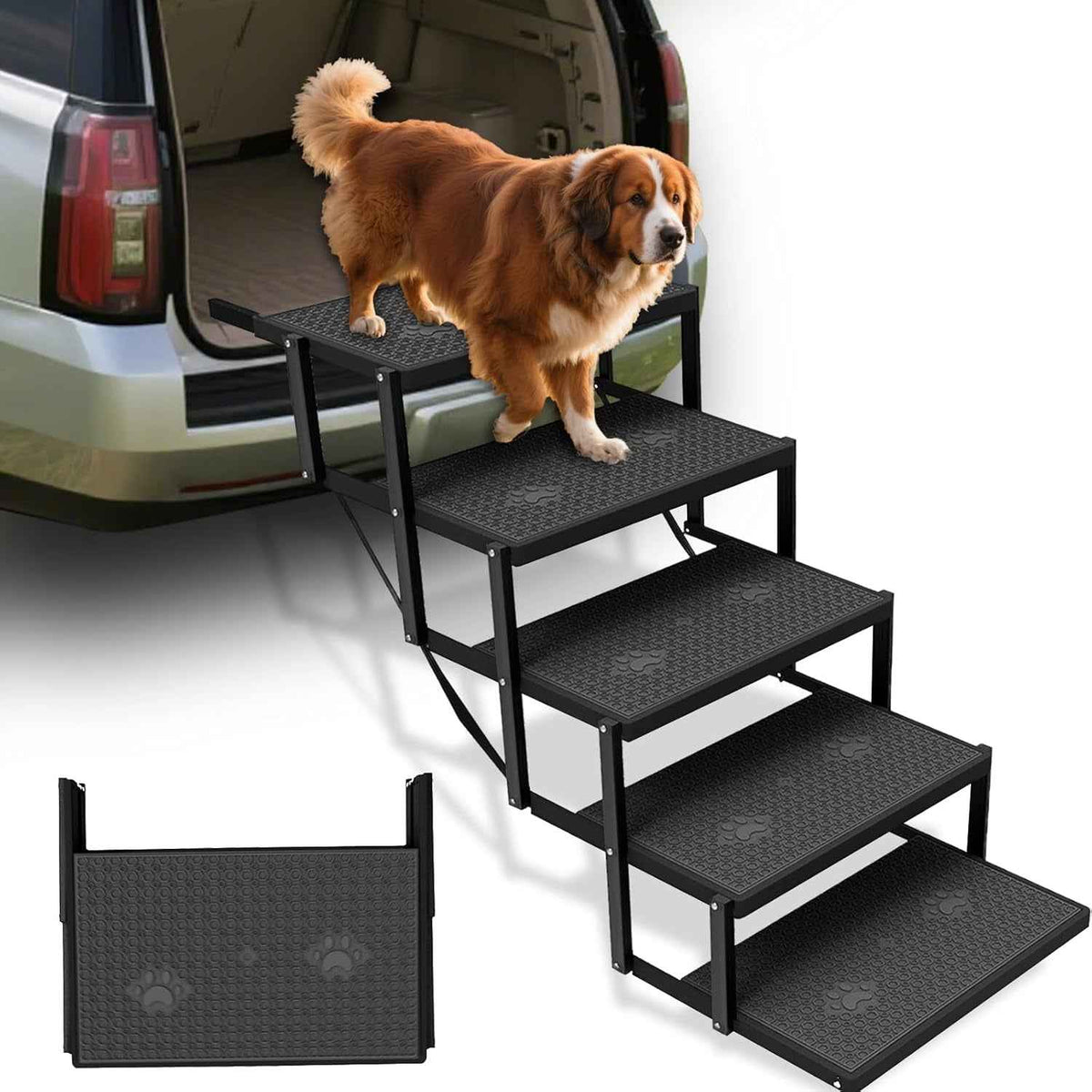 Foldable Dog Stairs for Car Heavy Duty 5 Step Pet Steps