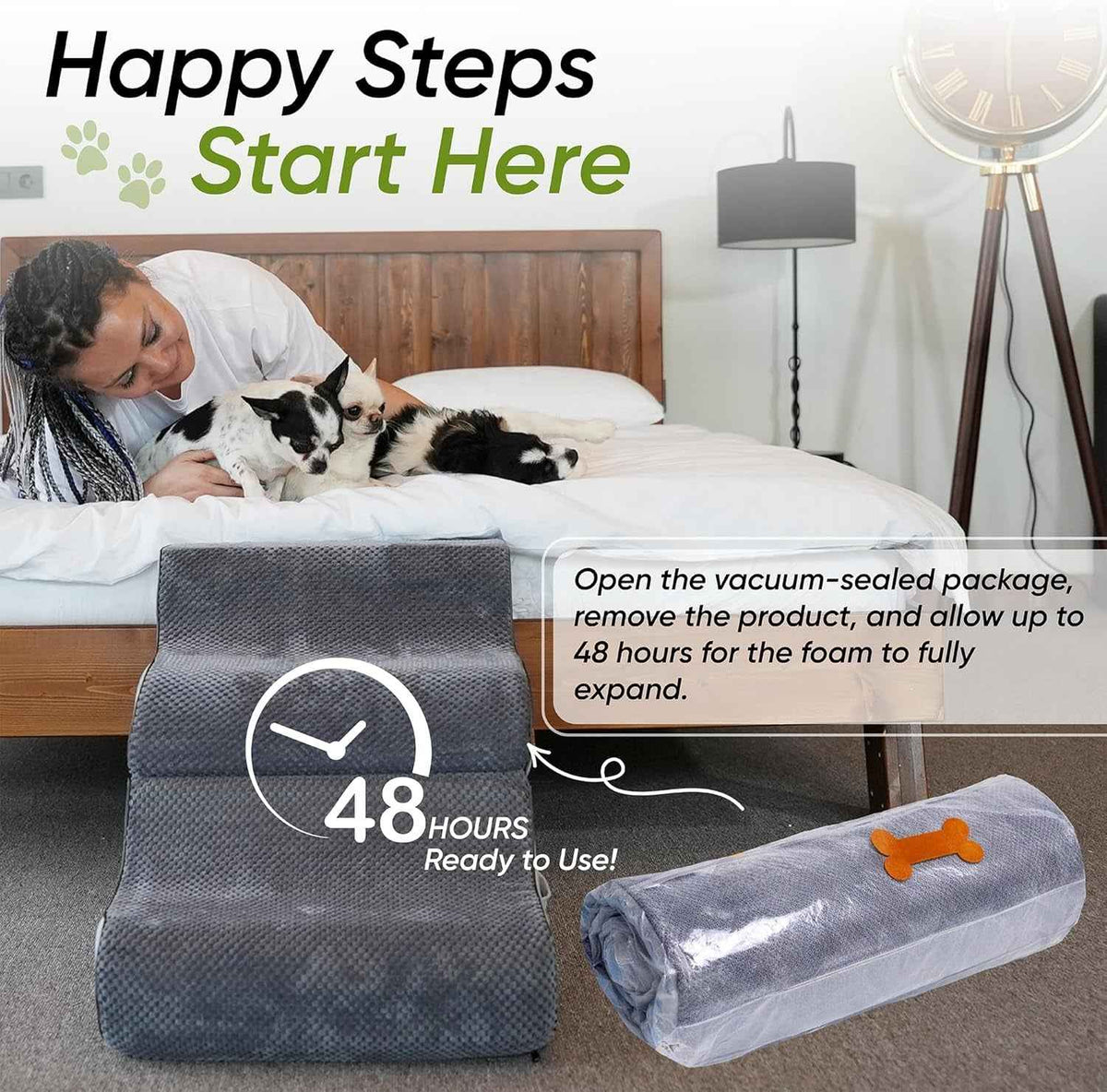 2 in 1 Dog Ramp for Bed Foldable Foam Non Slip Pet Steps