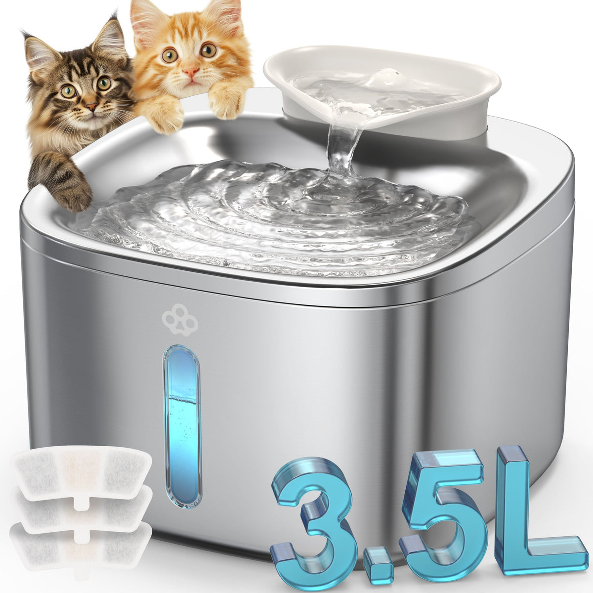 oneisall Stainless Steel Cat Water Fountain PW03SAU